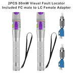 2PCS 80KM Visual Fault Locator for Fiber Optic Cables, VFL Support FC/ST/SC/LC Interfaces, Long-Range Fault Finder, Fiber Light Pen Tester, High-Precision OTDR Mapping Tool for FTTH, Telecom, Datacom