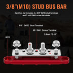 Joinfworld Bus Bar 12V 250A Power Distribution Block 4 x 3/8" Studs Marine Bus Bar 12 Volt Battery Busbar Terminal Block for Automotive, Car, Boat, Solar Wiring - Negative&Positive