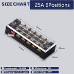 Terminal Block (2 Sets) 2Pcs 6 Positions Dual Row 600V 25A Screw Terminal Strip Blocks withCover&2 PcsPre-Insulated Barrier Termina Block Strip& 12Pcs Insulated Fork Wire Connector