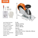 VEVOR Leveling Casters, Set of 4, 1800 lbs Total Load Capacity, 3 inches Diameter, Heavy Duty 360 Degree Swivel Caster Wheels, Adjustable Casters with Feet for Workbench, Machine, Equipment, Furniture