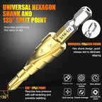 M2 Step Drill Bit Set 3/16"-1/2",1/4" Hex Shank Unibit Step Drill bit,Spiral Grooved for Faster Drilling, Step Bits for Stainless Steel, Wood, Aluminum, Plastic, 6 Step Sizes Taper Drill bit Set
