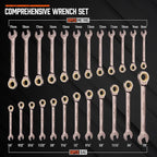 HORUSDY 24-Piece Ratcheting Wrench Set | Metric and SAE | Ratchet Combination Wrenches Set with Organizer | 72-Teeth | Chrome Vanadium Steel | 8-19 mm & 1/4” to 7/8“
