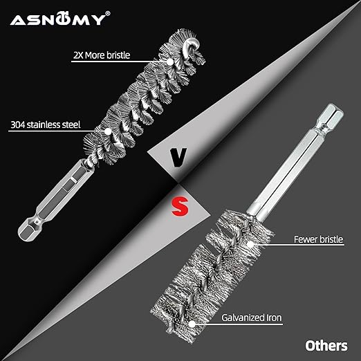 ASNOMY 12Pcs Wire Bore Brush for Drill,5/16"-1-3/16" Stainless Steel Wire Brush Bore Cleaning Brush Set for Power Drill Cleaning,Abrasive Drill Wire Brush with 1/4" Hex Shank