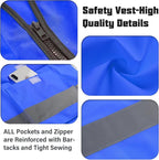 Safety Vests,Hi Vis Vest Reflective Vest with 5 Pockets and Zipper for Men Women, Neon Working Vest for Outdoor One Size