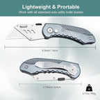 Vickay Folding Utility Knife, Box Cutter with Heavy Duty SK5 Quick Change Blades, Safety Axis Lock Design Razor Knife, Lightweight Aluminum Handle Belt Clip for Office Home Artcraft (Grey)