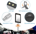 2 Pieces Telescoping Inspection Mirror, Round and Square LED Lighted Flexible Tool for Checking Vehicle, Mechanic Automotive Mirror