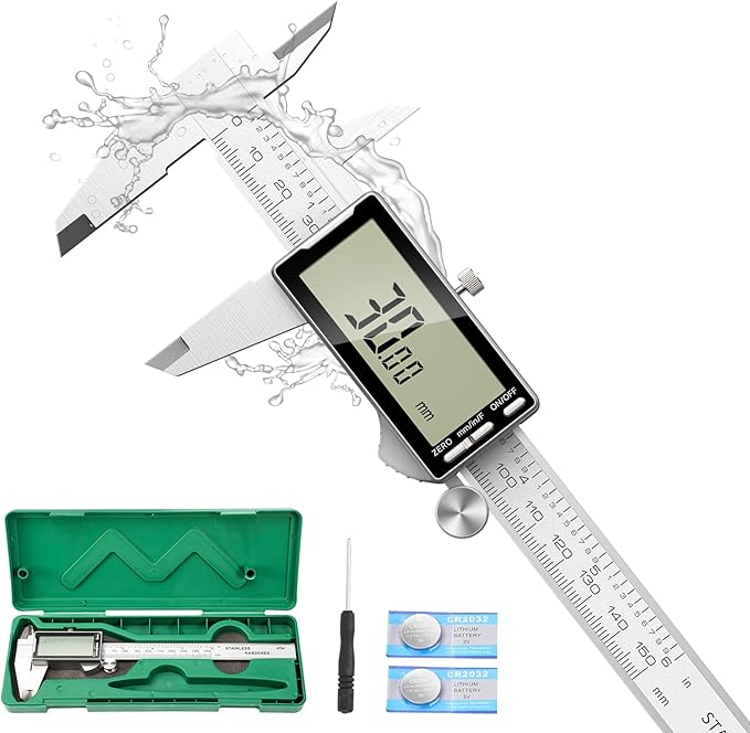 Digital Caliper 6 Inch with Large LCD Screen, Inch/MM/Fraction Conversion, 150mm Micrometer Caliper All Stainless Steel Diameter Measuring Tool for Jewelers/Woodworkers/DIY
