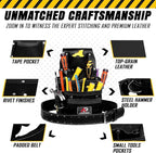 Pro-015 Leather Tool Pouch for Construction,Heavy Duty Hammer Holder,Buckle,3 Pocket Large with Belt, 12 Small Pocket, Tool Organizer