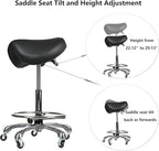 Saddle Tilting Stool Rolling Chair with Thicker Seat Swivel Ergonomic Height Adjustable Footrest Wheels for Beauty Spa Salon Dental Medical Clinic Kitchen Home Office Shop Bar Black