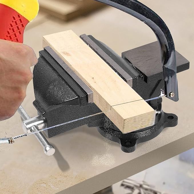 6" Heavy Duty Bench Vise, Pipe Vise Bench Vices with Anvil Swivel Table Top Clamp Locking Base, Double Swivel Rotating Vise Head& Body Rotates 360°-Black