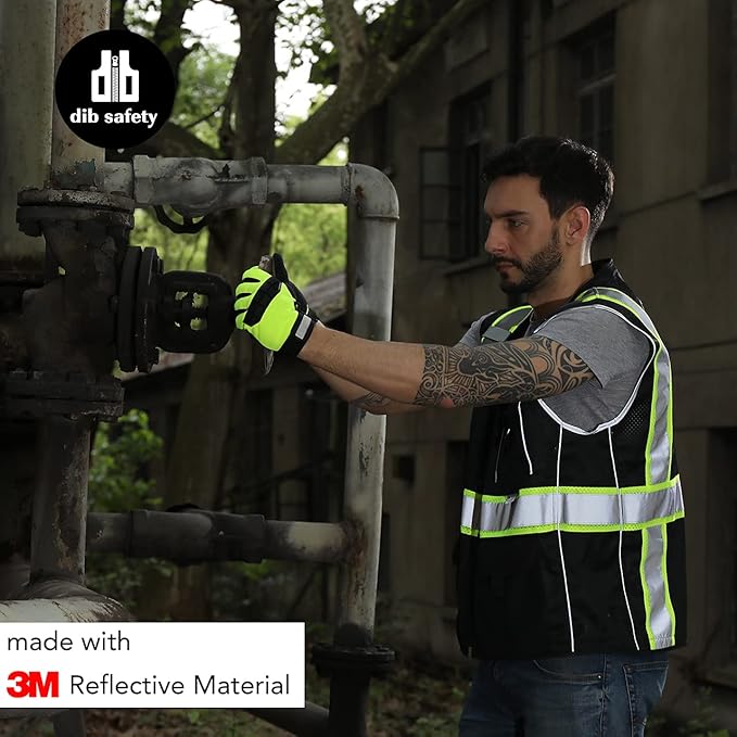 Dib Safety Vest Reflective Black Mesh, High Visibility Vest with Pockets and Zipper, Heavy Duty Vest Made with 3M Reflective Tape 3XL