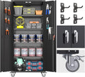 72" Metal Storage Cabinet with Wheels and Pegboard, Lockable Rolling Steel Storage Cabinet with 4 Adjustable Shelves and Door for Garage, Office, Kitchen, Assembly Required