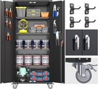 72" Metal Storage Cabinet with Wheels and Pegboard, Lockable Rolling Steel Storage Cabinet with 4 Adjustable Shelves and Door for Garage, Office, Kitchen, Assembly Required