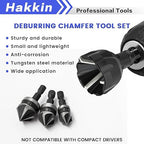 Deburring External Chamfer Tool with Tungsten Carbide Blade, Hakkin 5Pcs Remove Burr Tools with Quick Release Shank, Deburring Drill Bit Set Fits for 1/8"- 3/4" (3mm-20mm) Stainless Steel Countersink