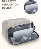 WANDF Toiletry Bag for Men Travel Toiletry Organizer Canvas and Leather Dopp Kit Water-Resistant Shaving Bag for Travel Accessories (Cream Beige, Large)