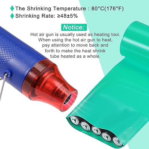 MECCANIXITY Battery Wrap PVC Heat Shrink Tubing 50mm Dia 80mm Flat 10 Feet(3meters) Green Good Insulation for Battery Pack