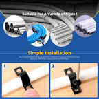 Glarks 120pcs 5/8/10/12mm Pipe Strap Clamp, Black Carbon Steel 2 Hole Strap Heavy Duty Rigid Pipe Strap U Bracket Tube Strap Cable Clamp Hanger Tension Tube Clip with screw for Pipe Tube Cable Fixing