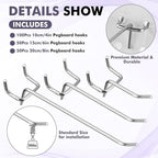 Hicarer 200 Pcs Stainless Steel Pegboard Hooks Multiple Sizes Fit 1/4" or 1/8" Pegboard Ideal for Garage Tool Organization, Wall Storage(4 Inch, 6 Inch, 8 Inch)