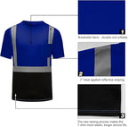 High Visibility Shirts Quick Dry Safety T Shirts with Reflective Strips and Pocket Short Sleeve Mesh Hi Vis Construction Work Class 2 Shirt for Men/Women Black Bottom Blue,3XL