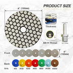 Dry Diamond Polishing Pads 4"/100mm - 8pcs Grit 50x3/100x3/200x2 Polish Pad Kit with 5/8"-11 Backer Pad +Adapter for Granite Marble Artificial Stone Quartz for Angle Grinder