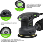 GALAX PRO 280W 13000OPM Max 6 Variable Speeds Orbital Sander with 15Pcs Sanding Discs, 5” electric Sander with Dust Collector for Sanding and Polishing