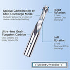 KEENTECH 1/2" Shank 2 Flute Flat Tip Compression Sprial Router Bit for CNC Router Machine, 3/8" Cutting Diameter, 1-1/4" Cutting Depth, for Wood Cutting, Custom Furniture, Slot Mortise, Engraving