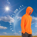 Breathable Work Long Sleeve Sun Shirt Hoodie, Sun Protection Shirts Quick Dry Hooded, Mens Construction Shirts with Hood Lightweight Orange M