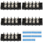 4 Circuits 4 Positions Terminal Block 20-30A 200-450V Dual Row Screw Terminals Strip with 40 PCS Heat Shrink Wire Fork Connectors(Pack of 5pcs)