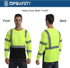High Visibility Class 3 T Shirts，Hi Vis Safety Shirts with Reflective Strips and Pocket, Long Sleeve Quick Dry Mesh Construction Work Shirt for Men/Women Black Bottom Lime，XL