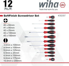 Wiha 30297 12-Piece Slotted and Phillips Screwdriver Set with Soft Finish Handles