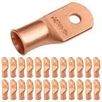 SELTERM 25pcs 2/0 AWG 1/4" Stud Battery Lugs, Ring Terminals, Heavy Duty Copper Wire Lugs, Battery Cable Ends, 00 Gaug Ring Terminal Connectors, UL Bare Copper Eyelets Electrical Battery Cable Lugs