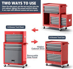 Tool Chest 8-Drawer | 42'' Large Rolling Tool Chest with Wheels | Detachable Top Metal Tool Box | Garage Storage Cabinet for Repair Room,Warehouse | Rolling Tool Box with Hooks,Liners,Tray Divider