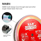 Metal Cutting Circular Saw Blade, Steel and Stainless Steel Cutting, The Cutting Head uses a Special Anti-Heat Sticking Coating with high Finish and Long Life,FMB 14 inch 90-Tooth 1" -TA