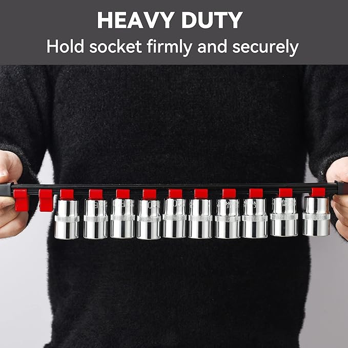 ALOANES 18 PC ABS Socket Organizer, 1/2", 3/8", & 1/4" Drive Racks, Heavy Duty Socket Holders with Red Clips