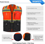 SKSAFETY Professional Class 2 High Visibility Safety Vest With Zipper - 10 Pockets, Reflective Strips, ANSI/ISEA Standard, Construction Work (Orange Black, 5XL)