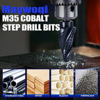 Four Spiral Flute Cobalt Step Drill Bit, 3/16"-7/8" M35 Cobalt Step Drill Bit Wear-Resistant AlTiN Coated, 1/4" Hex Shank for Hole Drilling in Stainless Steel, Copper, Aluminum, Wood, Plastic