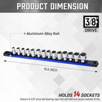 ALOANES 3/8-Inch Drive Magnetic Socket Organizer, Heavy Duty Aluminum Socket Rail Organizer, 360° Swivel Clips Socket Holder Kit for Tool Box, 3/8-Inch Socket Holder x 14 Clips (Blue)