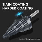 UPGRADE M35 Cobalt Step Drill Bit with Ultra TiAIN Coating, 1/4" - 1-3/8" Unibit Step Bit with Double Sprial Flute, 1/4" Hex Shank Drill Bit for Metal, Stainless Steel, Aluminum, Copper, Wood