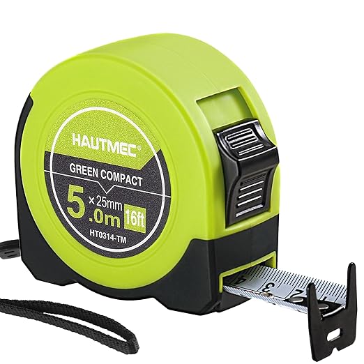 HAUTMEC Tape Measure 16ft with Dual Scale Metric and Imperial 1/8 Fractions Measuring Tape Compact Economical for Home DIY Renovations Crafting Quick Fixes HT0314-TM