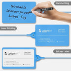 100 Plastic Tags Blank Waterproof Tags Shipping Tags for Labeling Writable Hang Tags Large Shipping Label Security Tamper Seals Storage Tags with One Marker Pen (Blue)