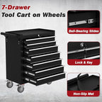 Rolling Tool Chest with Drawers, 7 Drawers Tool Chests & Cabinets, Metal Toolbox with Wheels, Lockable Storage Cabinet, Garage Tool Box with Drawers (Black, 7 Drawers)