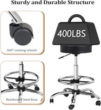 OmySalon Drafting Chair,Ergonomic Office Desk Chair with Back Support,Tall Adjustable Rolling Stool with Footrest & Thick Seat Cushion,Computer Chair for Salon Medical Spa Home Bar Kitchen, Black