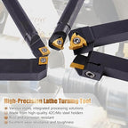 Indexable Lathe Turning Tool 21Pcs Kit 1/2" (12mm) Shank, Includes 7Pcs Metal Lathe Tool Holders and 14Pcs Carbide Inserts for Turning Boring Grooving Cutting Threading Carbide Turning Tool