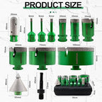 Diamond Tile Hole Saw Kit - KURSTOL 6/6/8/20/25/35/50/75/100mm Diamond Core Drill Bits+4/5" Finger Milling Bit+2" Beveling Chamfer Bit+SDS Adapter for Porcelain Ceramic Tile Granite Marble