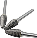 LU&MN SF-5 Tungsten Carbide Burr Tree Shape Radius End Double Cut Rotary Burr File (1/2” Cutter Dia X 1”Cutter Length) with 1/4'' Shank, 3PCS