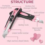 3-Pack Box Cutter, 18mm Wide Blade Utility Knife Retractable, Pink Box Cutter with Quick Change Blade and Lanyard Hole Design, Exacto Knife Suitable for DIY, Office, Arts Crafts and Home