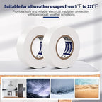 White Electrical Tape Vinyl - 3/4 Inch 65 Feet Professional Insulating PVC Electric Tape Flame Retardant Waterproof For All Weather Under 600V Home Outdoor Indoor Wire Insulation Use 2 Rolls Packed