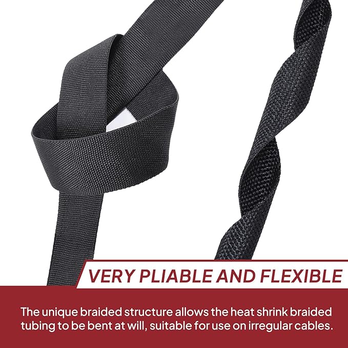 Heat Shrink Braided Sleeving Fabric Tubing 2 in 1 Wiring Harness Tubing Abrasion Resistant Cable Sleeve for Protection Wire/Sheath/Irregular Shape Hose (1"-13ft)