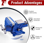 findmall 5" Bench Vise with Anvil 360° Swivel Locking Base Table Top Clamp Heavy Duty Vice Swivel Base Bench