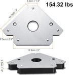 HARFINGTON 2pcs Welding Magnets 154.32 lbs Magnetic Welding Clamp Holder Galvanized Iron Arrow-Shaped Tool 45, 90, 135 Degree with Center Hole for Fixed Angles, Silver Tone